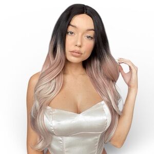 Insert Name Here “Rosie” 26” Black to Pink Ombré Wig